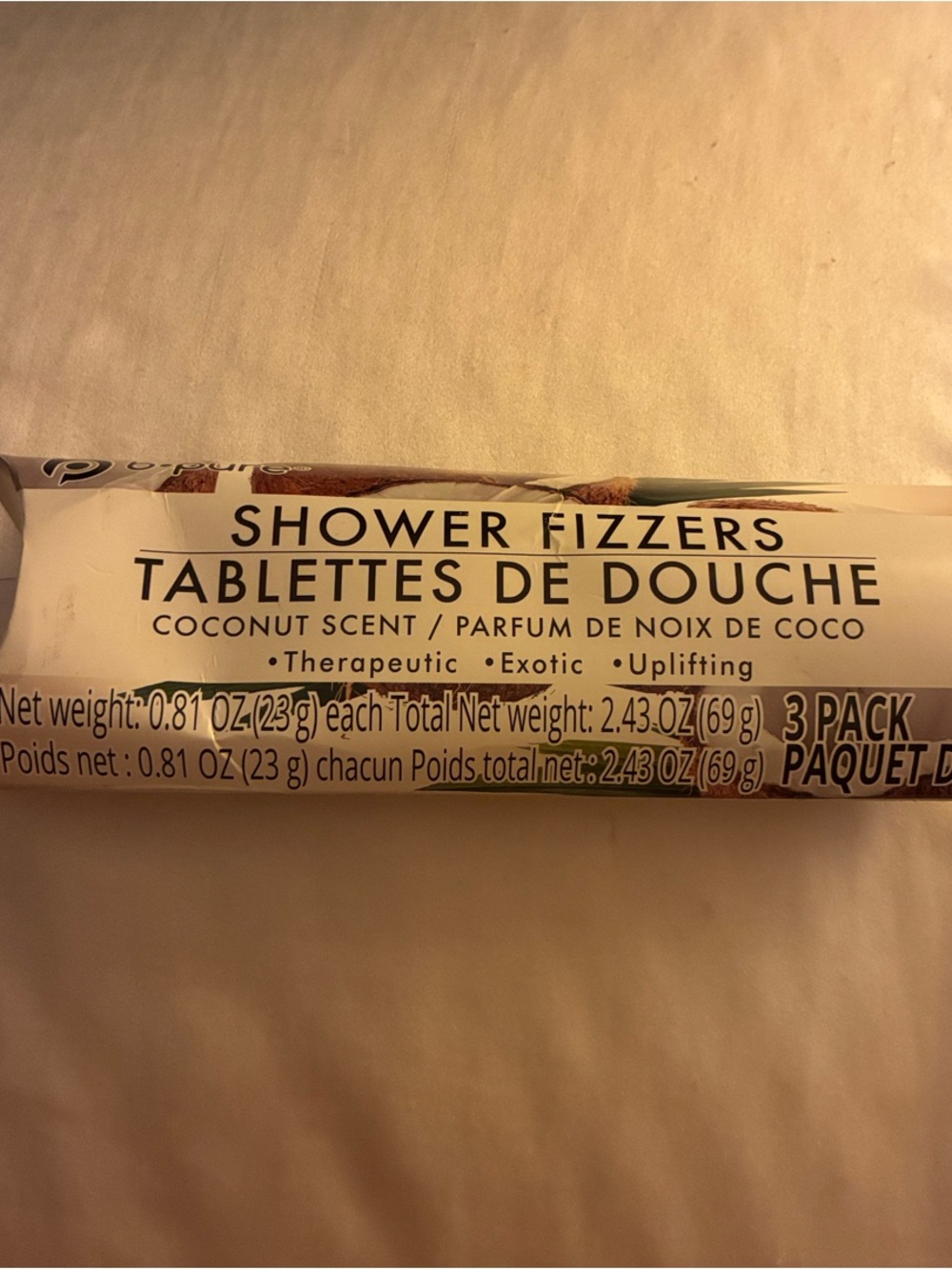 B-Pure Shower Fizzers Coconut Scent 3-Pack therapeutic exotic uplifting